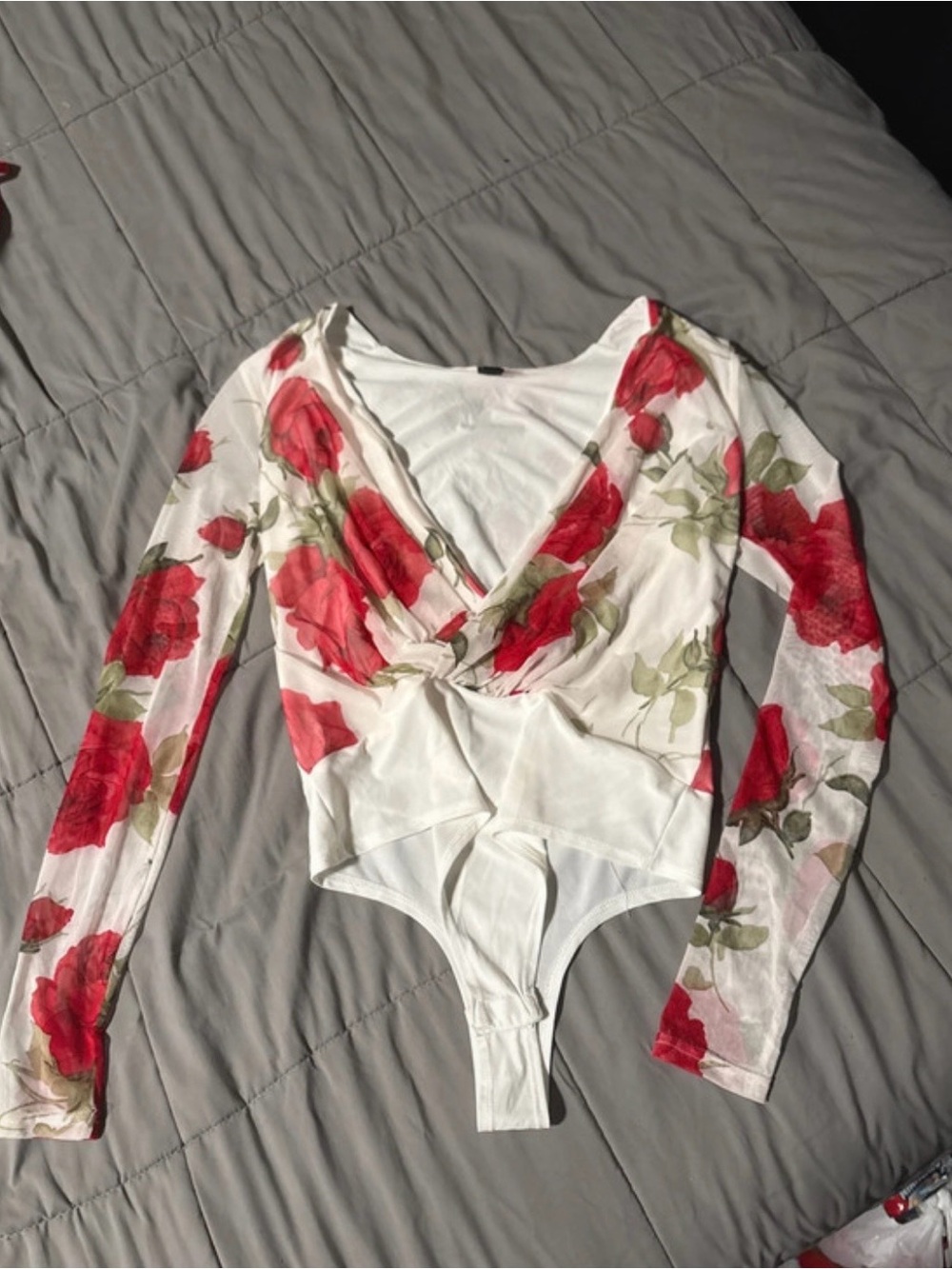 Floral Red Rose Wrap Bodysuit